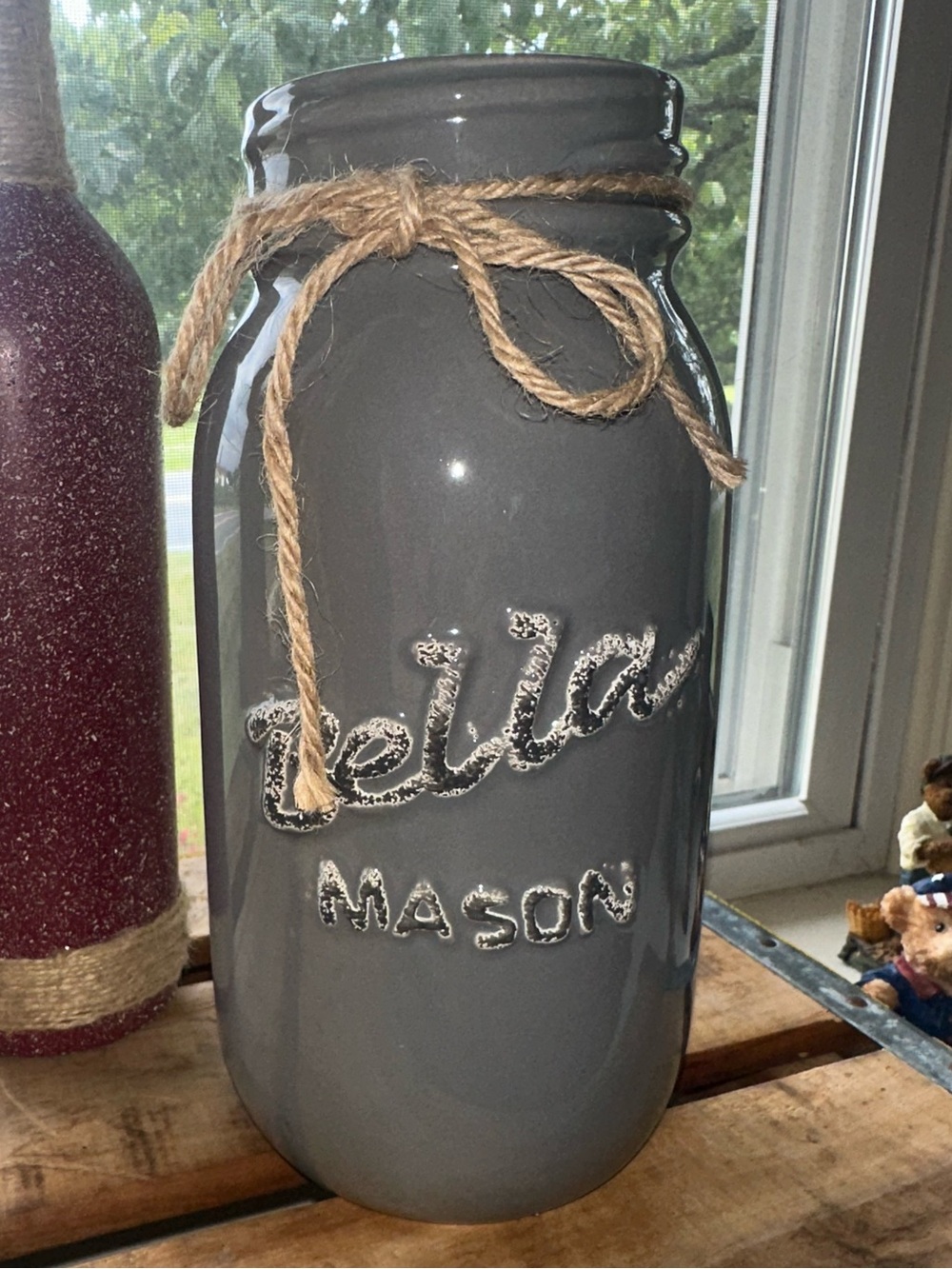 Decor Gray Mason Jar Decorative Vase with Twine - New